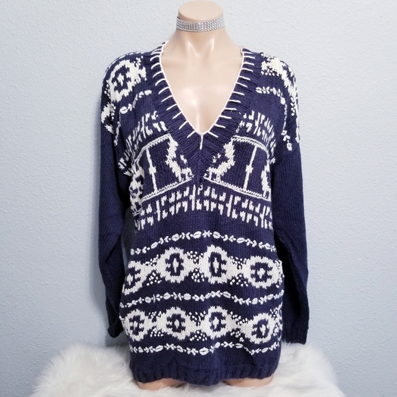 Vintage 80's 90's retro cottagecore print knit pullover sweater MEDIUM - Picture 1 of 6
